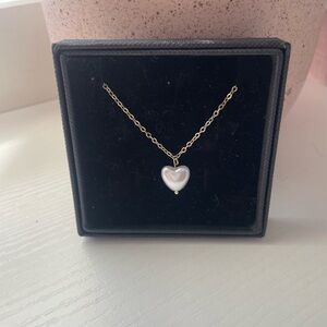 Gold Chain Necklace with White Heart Pearl Pendant - Women Jewelry